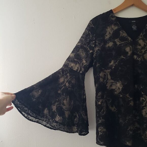 Alfani Swiss Dot Bell Sleeve Blouse - Picture 2 of 5